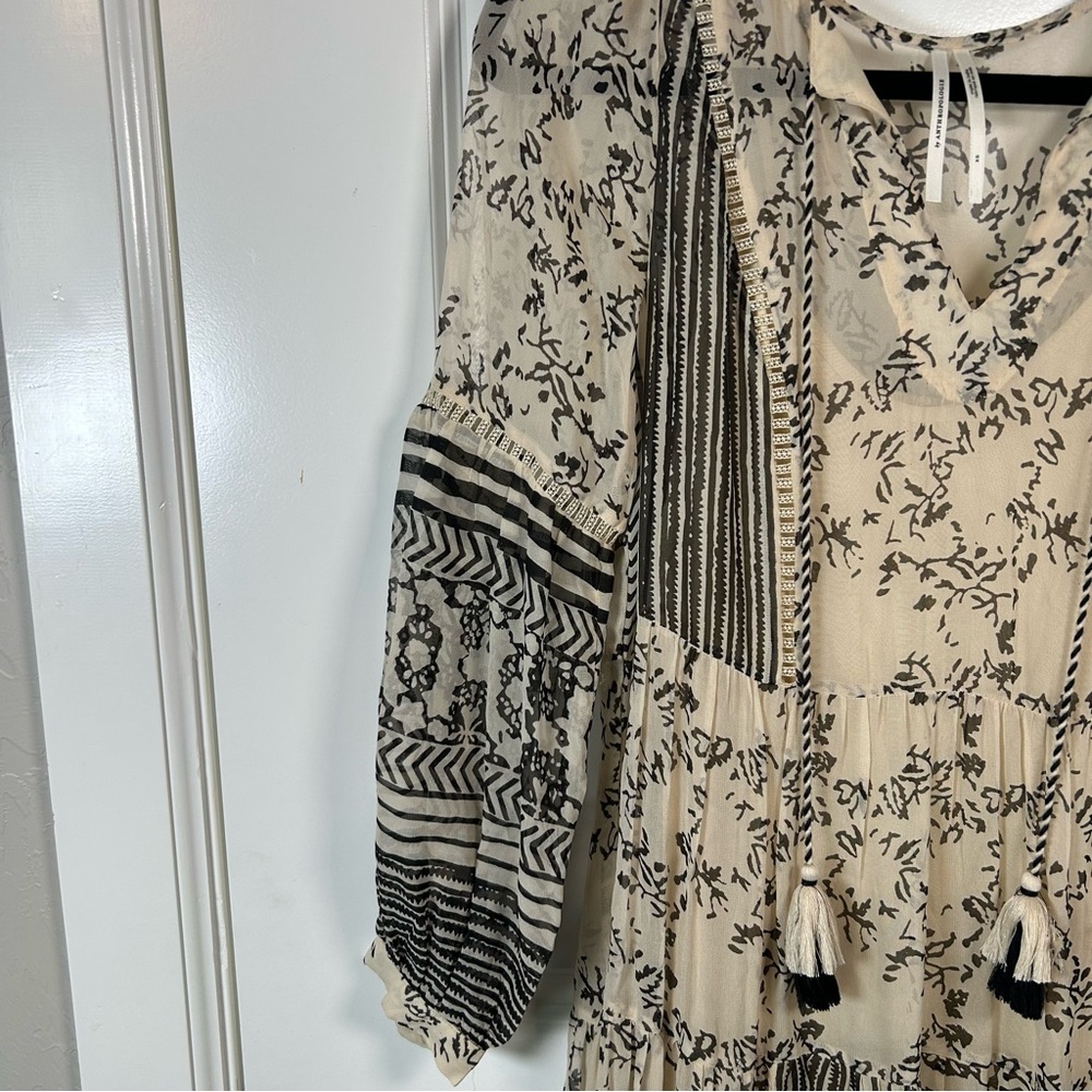 Anthropologie Talulah Cream and Black Ruched‎ Tiered Midi Dress Size XS Boho - Picture 3 of 16